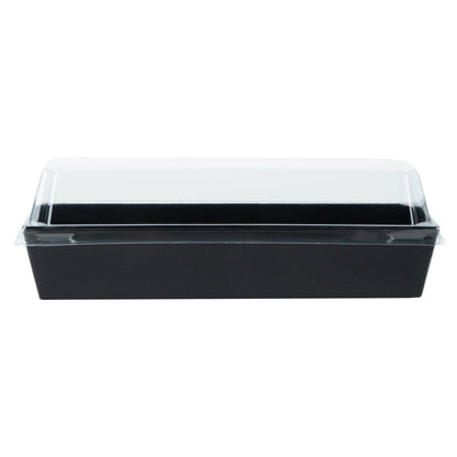 Matsuri Vision Rectangle Black Paper Large Sushi Container - 7" x 2 3/4" x 1 1/2" - 100 count box