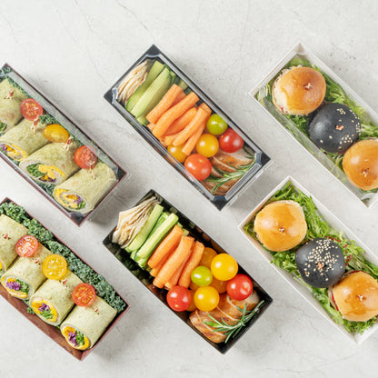 Matsuri Vision Rectangle Black Paper Large Sushi Container - 7" x 2 3/4" x 1 1/2" - 100 count box
