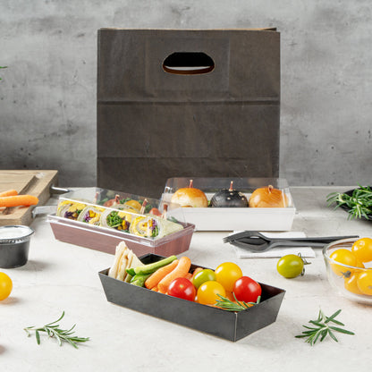 Matsuri Vision Rectangle Black Paper Large Sushi Container - 7" x 2 3/4" x 1 1/2" - 100 count box