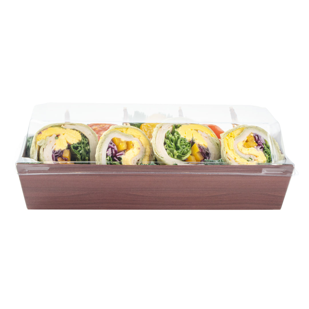 Matsuri Vision Rectangle Wood Grain Paper Large Sushi Container - 7" x 2 3/4" x 1 1/2" - 100 count box
