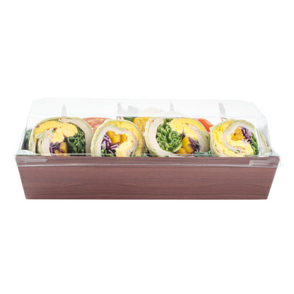 Matsuri Vision Rectangle Wood Grain Paper Large Sushi Container - 7" x 2 3/4" x 1 1/2" - 100 count box