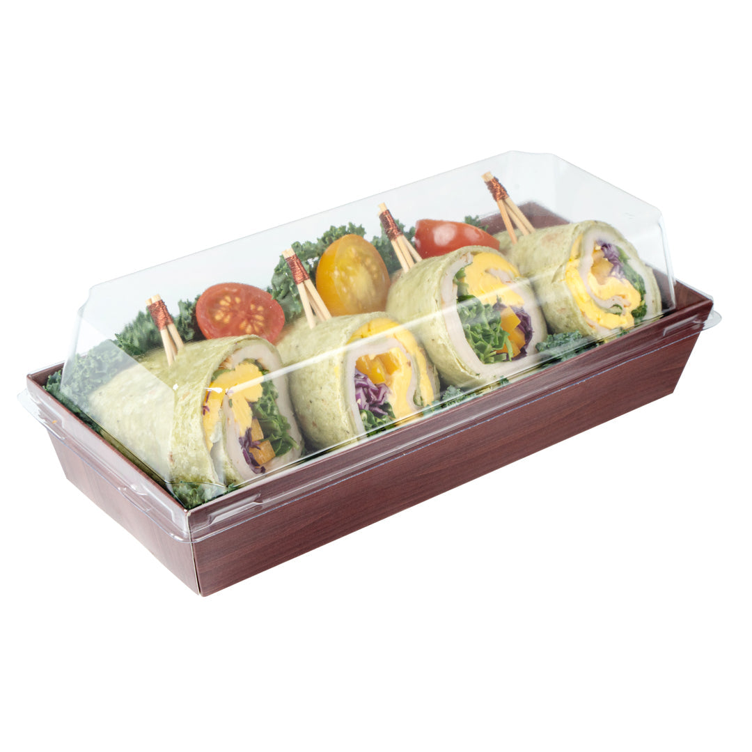 Matsuri Vision Rectangle Wood Grain Paper Large Sushi Container - 7" x 2 3/4" x 1 1/2" - 100 count box