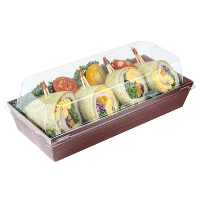 Matsuri Vision Rectangle Wood Grain Paper Large Sushi Container - 7" x 2 3/4" x 1 1/2" - 100 count box