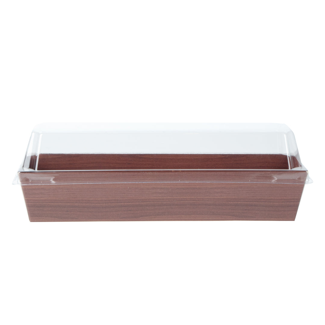 Matsuri Vision Rectangle Wood Grain Paper Large Sushi Container - 7" x 2 3/4" x 1 1/2" - 100 count box