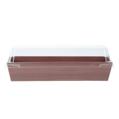 Matsuri Vision Rectangle Wood Grain Paper Large Sushi Container - 7" x 2 3/4" x 1 1/2" - 100 count box