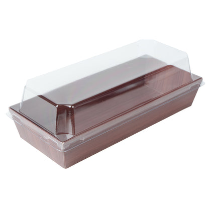 Matsuri Vision Rectangle Wood Grain Paper Large Sushi Container - 7" x 2 3/4" x 1 1/2" - 100 count box