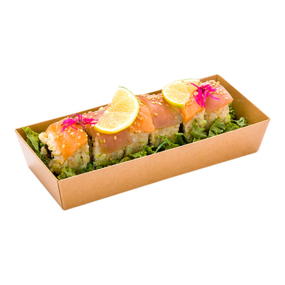 Matsuri Vision Rectangle Kraft Paper Large Sushi Container - 7" x 2 3/4" x 1 1/2" - 100 count box
