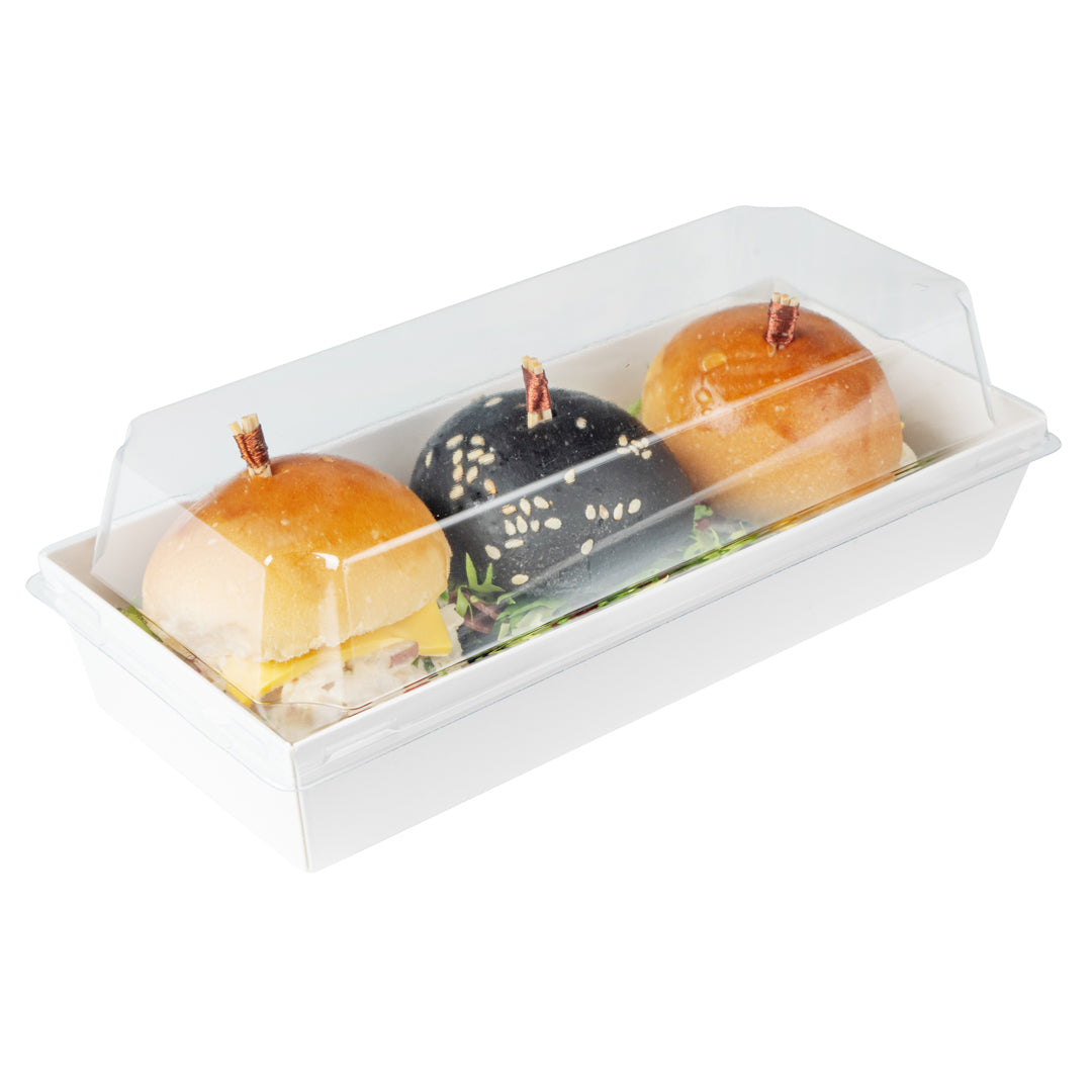 Matsuri Vision Rectangle White Paper Large Sushi Container - 7" x 2 3/4" x 1 1/2" - 100 count box
