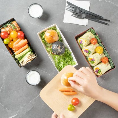 Matsuri Vision Rectangle White Paper Large Sushi Container - 7" x 2 3/4" x 1 1/2" - 100 count box