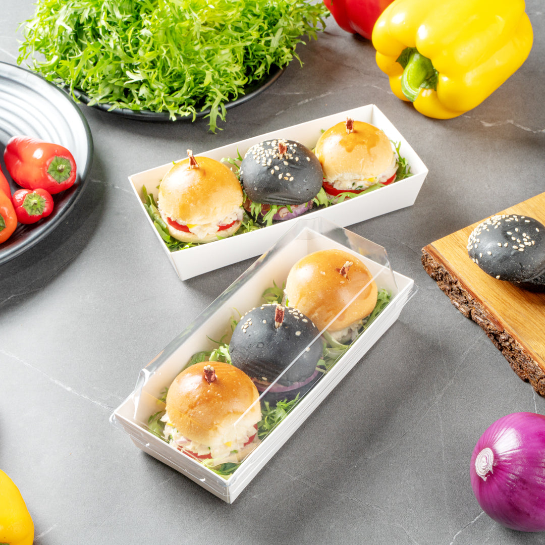 Matsuri Vision Rectangle White Paper Large Sushi Container - 7" x 2 3/4" x 1 1/2" - 100 count box