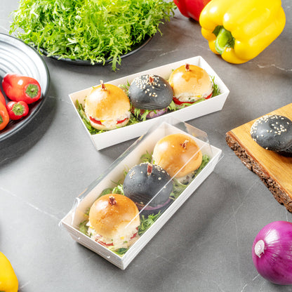 Matsuri Vision Rectangle White Paper Large Sushi Container - 7" x 2 3/4" x 1 1/2" - 100 count box