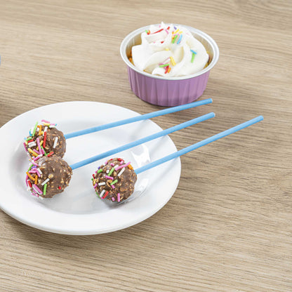 Pastry Tek Sky Blue Paper Cake Pop and Lollipop Stick - Biodegradable - 6" x 5/32" - 100 count box