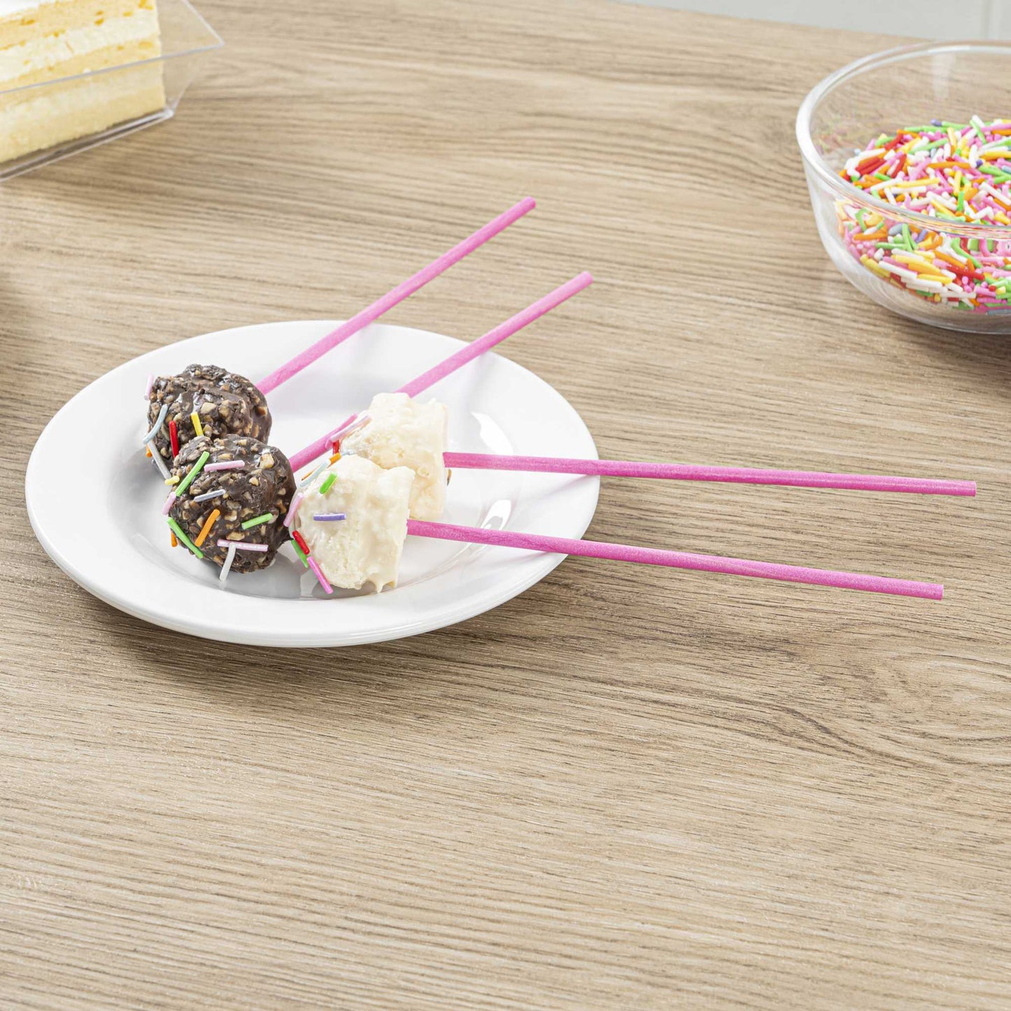 Pastry Tek Pink Paper Cake Pop and Lollipop Stick - Biodegradable - 6" x 5/32" - 100 count box