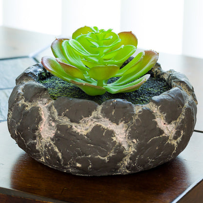 Plastic Table Art Faux Succulent Arrangement - Faux Volcanic Rock, Cement Planter - 6" x 6" x 4 1/2" - 1 count box