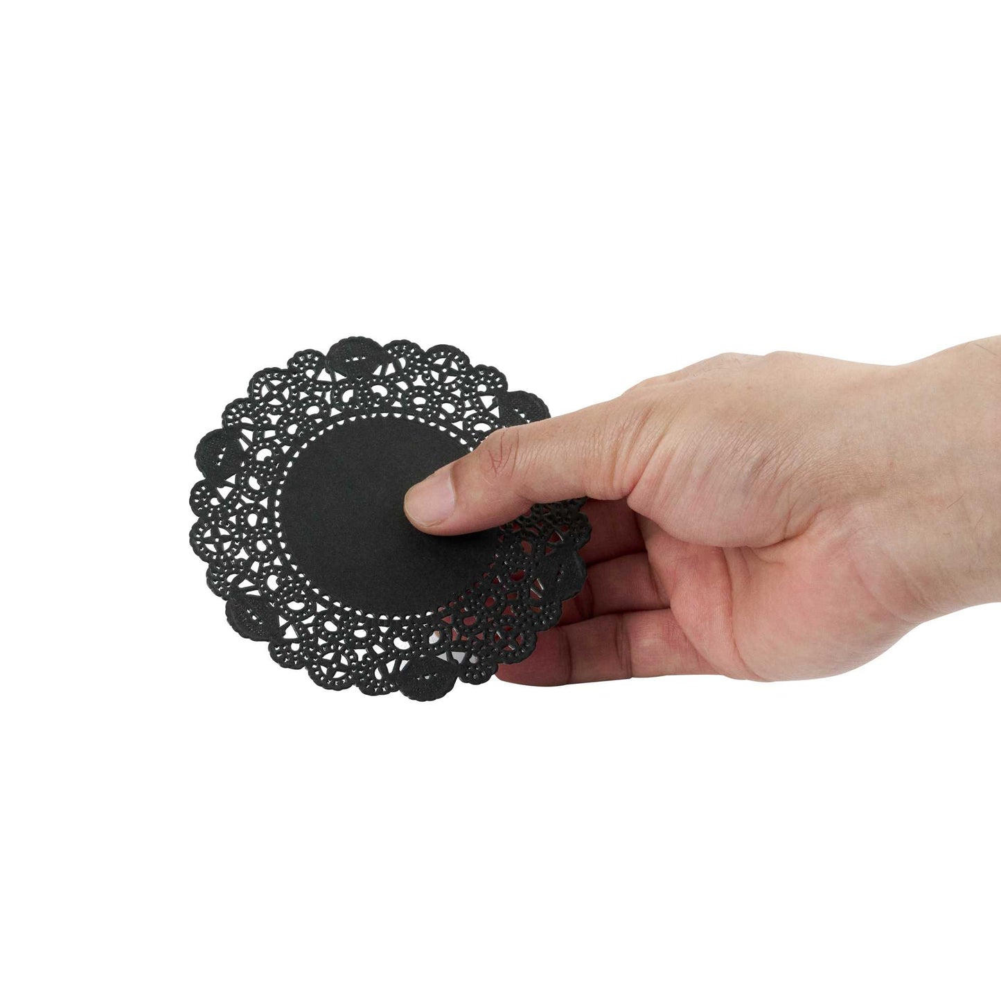 Pastry Tek Round Black Paper Doilies - Lace - 4" x 4" - 100 count box