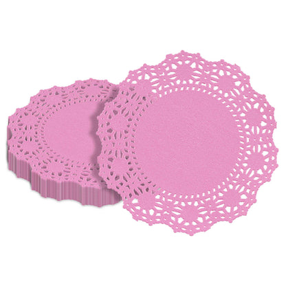 Pastry Tek Round Pink Paper Doilies - Lace - 4" x 4" - 100 count box