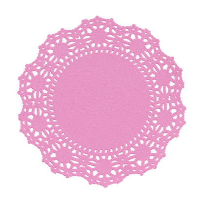 Pastry Tek Round Pink Paper Doilies - Lace - 4" x 4" - 100 count box