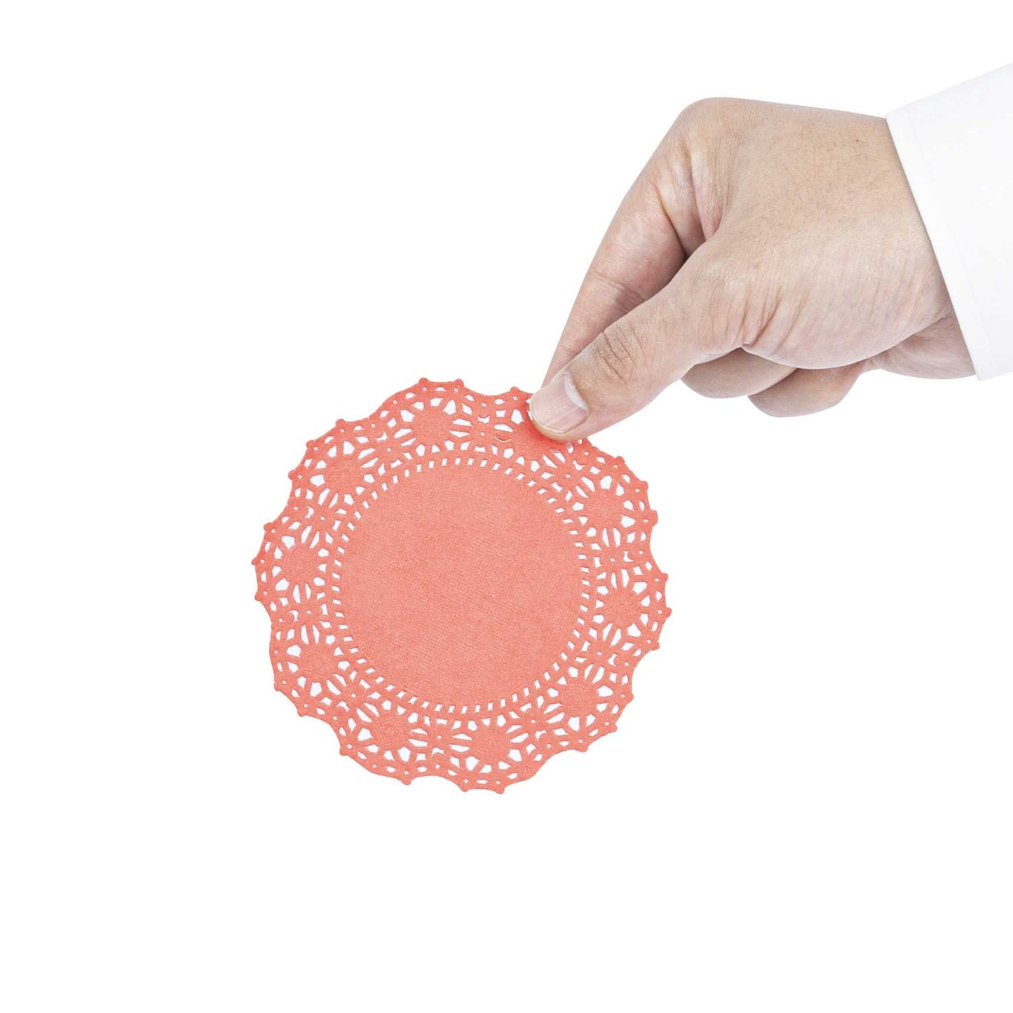Pastry Tek Round Red Paper Doilies - Lace - 4" x 4" - 100 count box