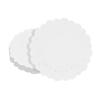 Pastry Tek Round White Paper Doilies - Lace - 4" x 4" - 100 count box
