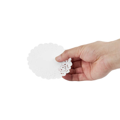 Pastry Tek Round White Paper Doilies - Lace - 4" x 4" - 100 count box