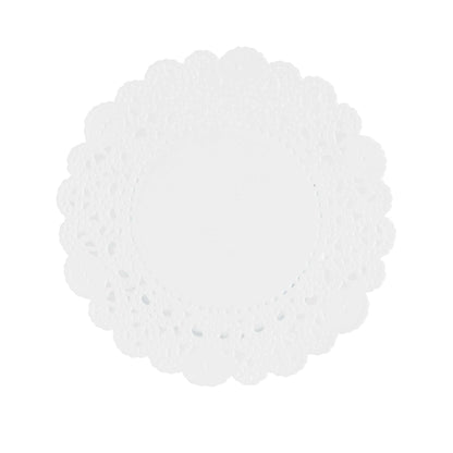 Pastry Tek Round White Paper Doilies - Lace - 4" x 4" - 100 count box