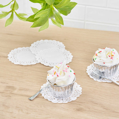 Pastry Tek Round White Paper Doilies - Lace - 4" x 4" - 100 count box