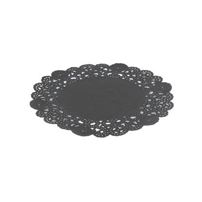 Pastry Tek Round Black Paper Doilies - Lace - 6" x 6" - 100 count box