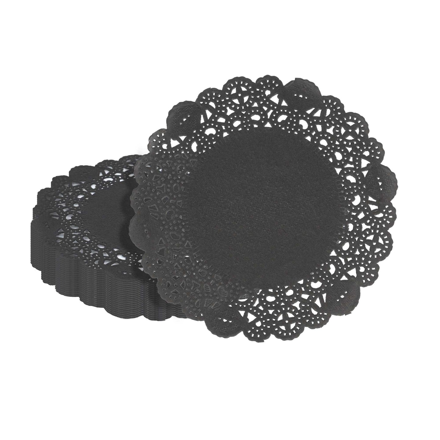 Pastry Tek Round Black Paper Doilies - Lace - 6" x 6" - 100 count box