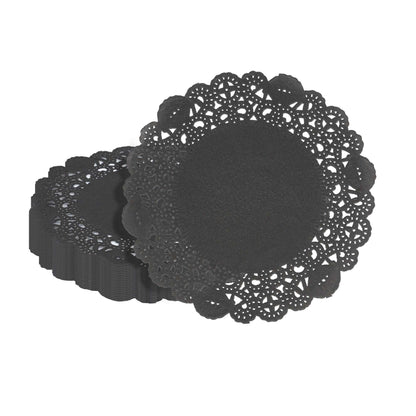 Pastry Tek Round Black Paper Doilies - Lace - 6" x 6" - 100 count box