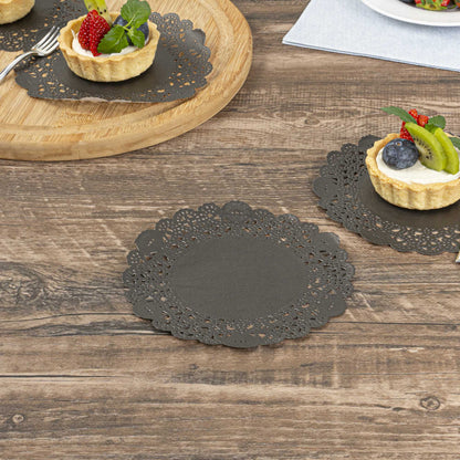 Pastry Tek Round Black Paper Doilies - Lace - 6" x 6" - 100 count box