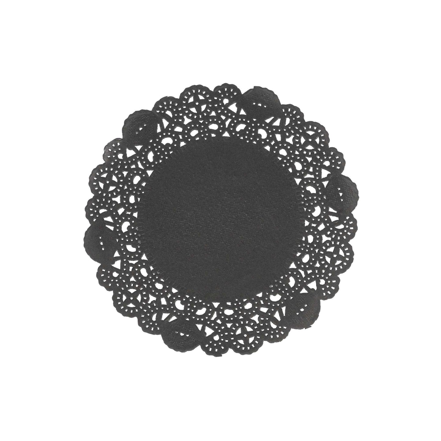 Pastry Tek Round Black Paper Doilies - Lace - 6" x 6" - 100 count box