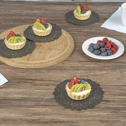 Pastry Tek Round Black Paper Doilies - Lace - 6" x 6" - 100 count box