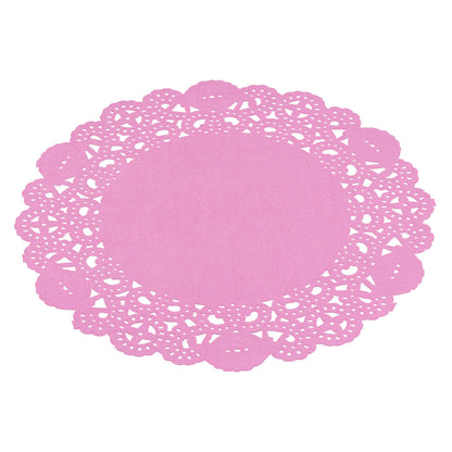 Pastry Tek Round Pink Paper Doilies - Lace - 6" x 6" - 100 count box