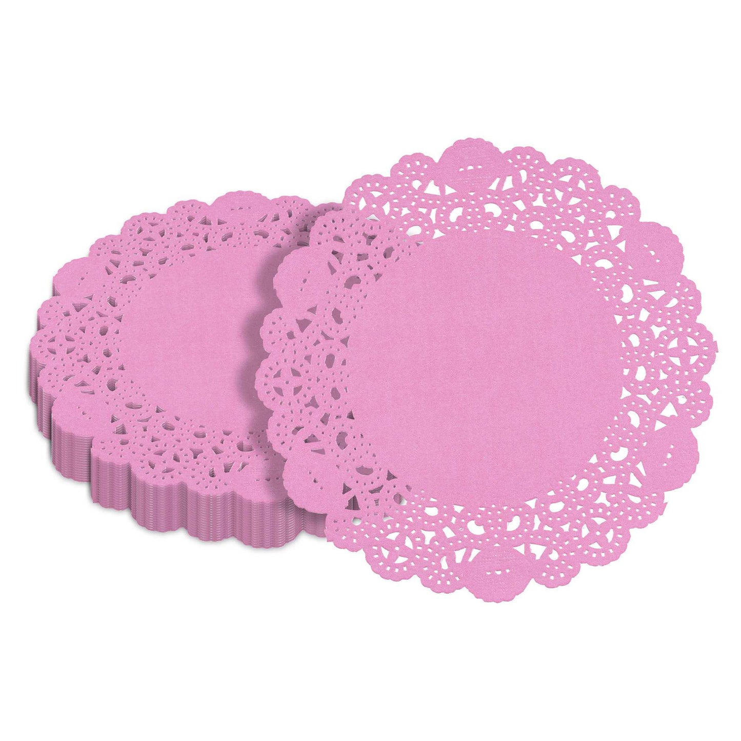 Pastry Tek Round Pink Paper Doilies - Lace - 6" x 6" - 100 count box
