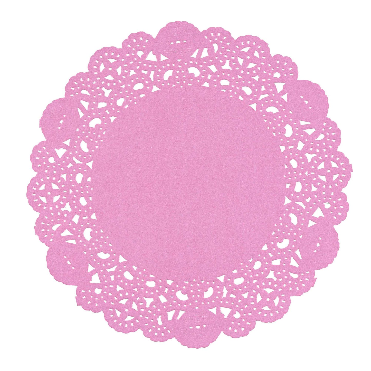 Pastry Tek Round Pink Paper Doilies - Lace - 6" x 6" - 100 count box
