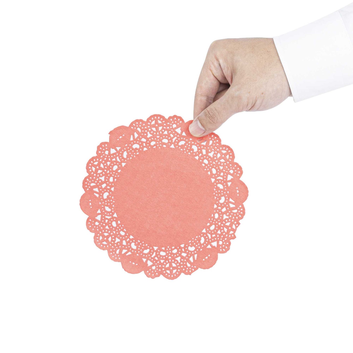 Pastry Tek Round Red Paper Doilies - Lace - 6" x 6" - 100 count box