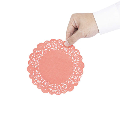 Pastry Tek Round Red Paper Doilies - Lace - 6" x 6" - 100 count box