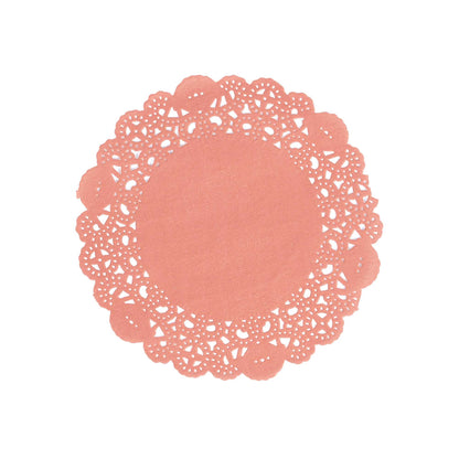 Pastry Tek Round Red Paper Doilies - Lace - 6" x 6" - 100 count box