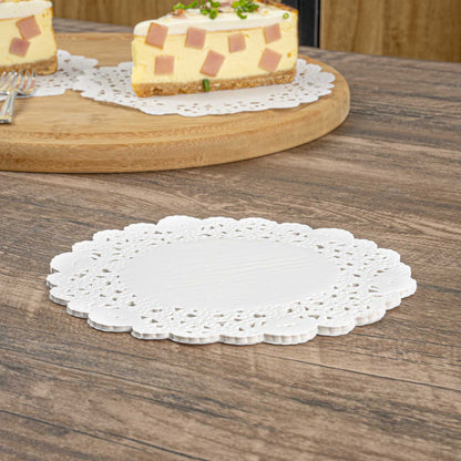 Pastry Tek Round White Paper Doilies - Lace - 6" x 6" - 100 count box