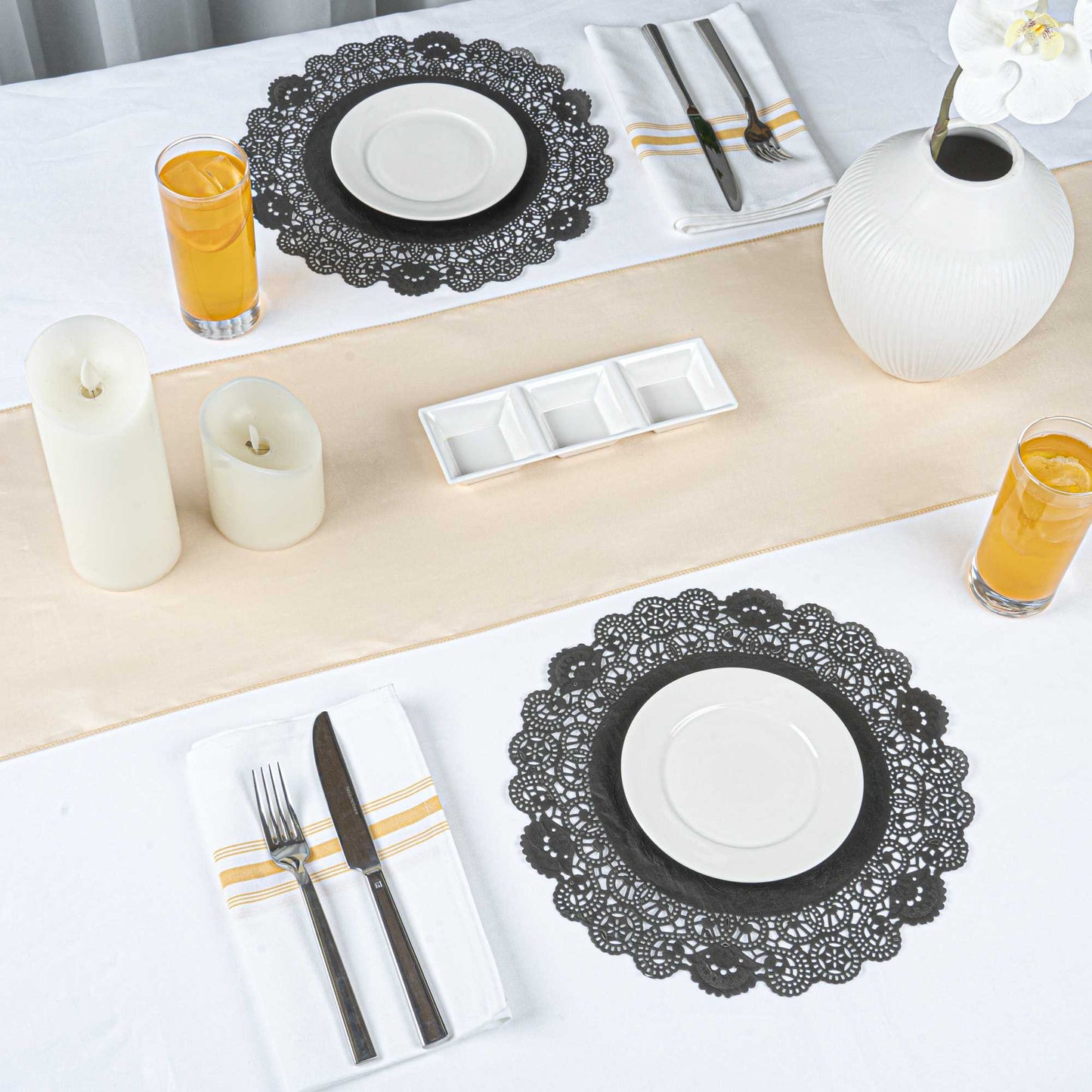 Pastry Tek Round Black Paper Doilies - Lace - 12" x 12" - 100 count box