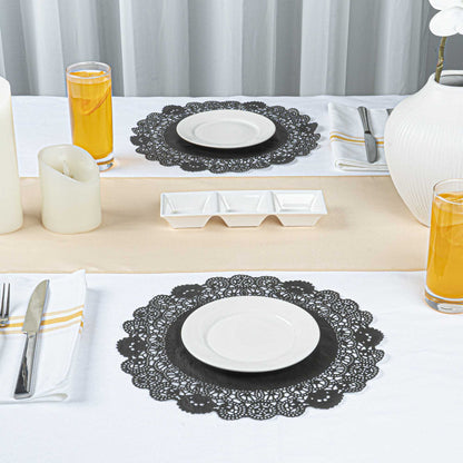 Pastry Tek Round Black Paper Doilies - Lace - 12" x 12" - 100 count box