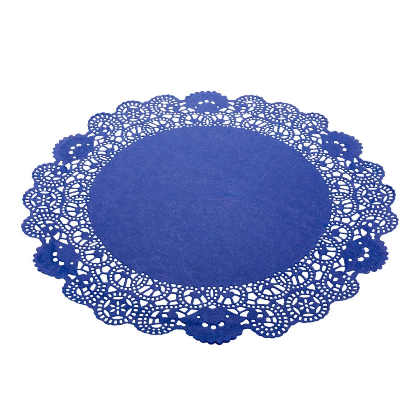 Pastry Tek Round Navy Blue Paper Doilies - Lace - 12" x 12" - 100 count box