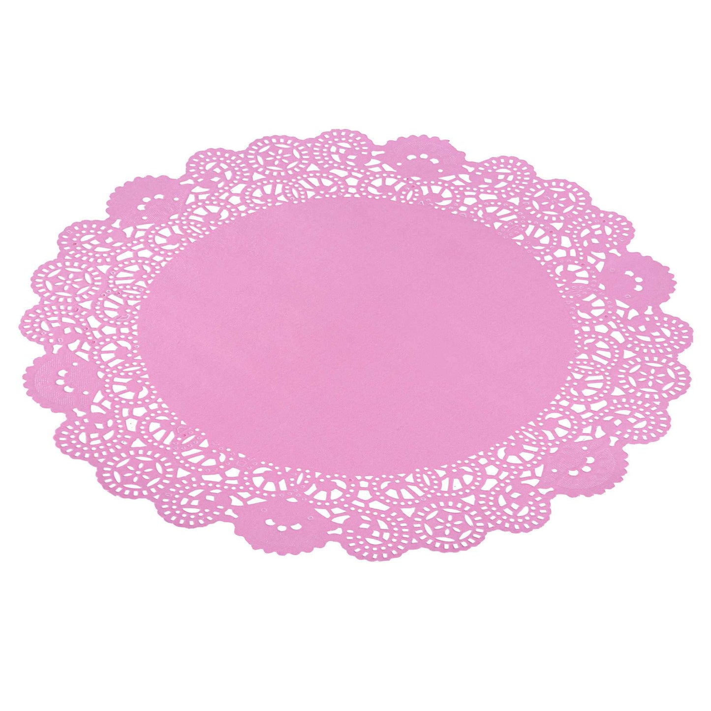 Pastry Tek Round Pink Paper Doilies - Lace - 12" x 12" - 100 count box