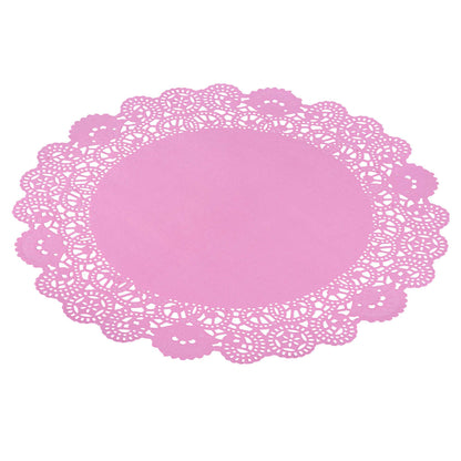 Pastry Tek Round Pink Paper Doilies - Lace - 12" x 12" - 100 count box