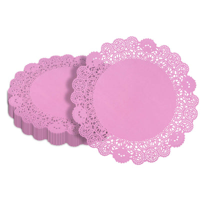 Pastry Tek Round Pink Paper Doilies - Lace - 12" x 12" - 100 count box