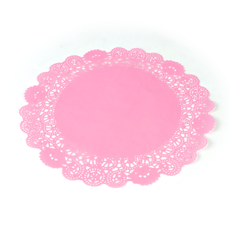 Pastry Tek Round Pink Paper Doilies - Lace - 12" x 12" - 100 count box