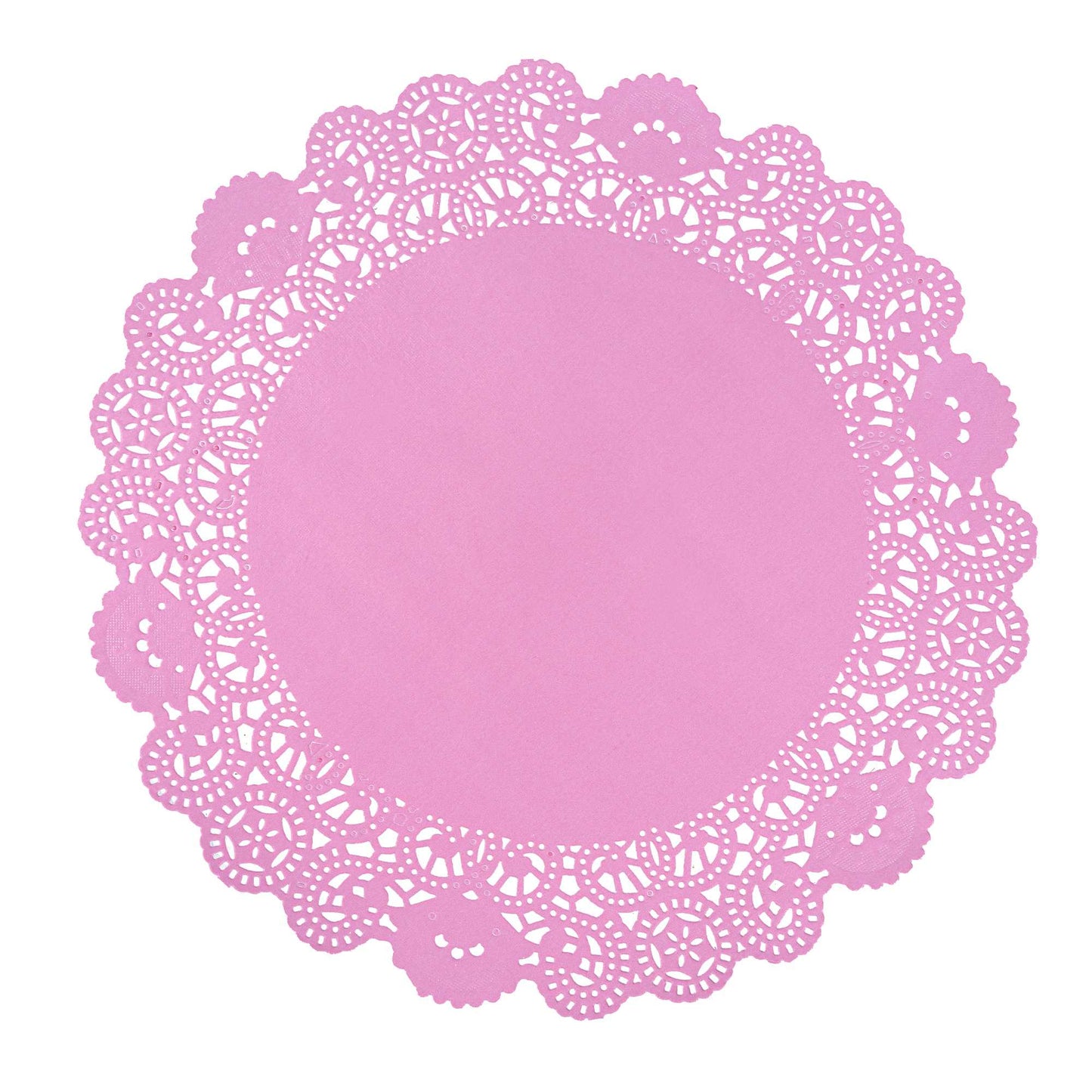 Pastry Tek Round Pink Paper Doilies - Lace - 12" x 12" - 100 count box