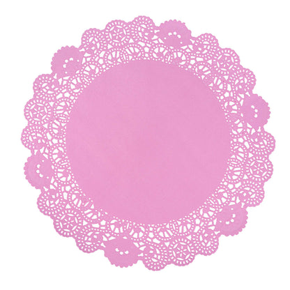 Pastry Tek Round Pink Paper Doilies - Lace - 12" x 12" - 100 count box