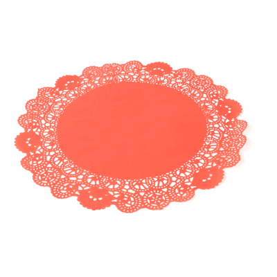 Pastry Tek Round Red Paper Doilies - Lace - 12" x 12" - 100 count box