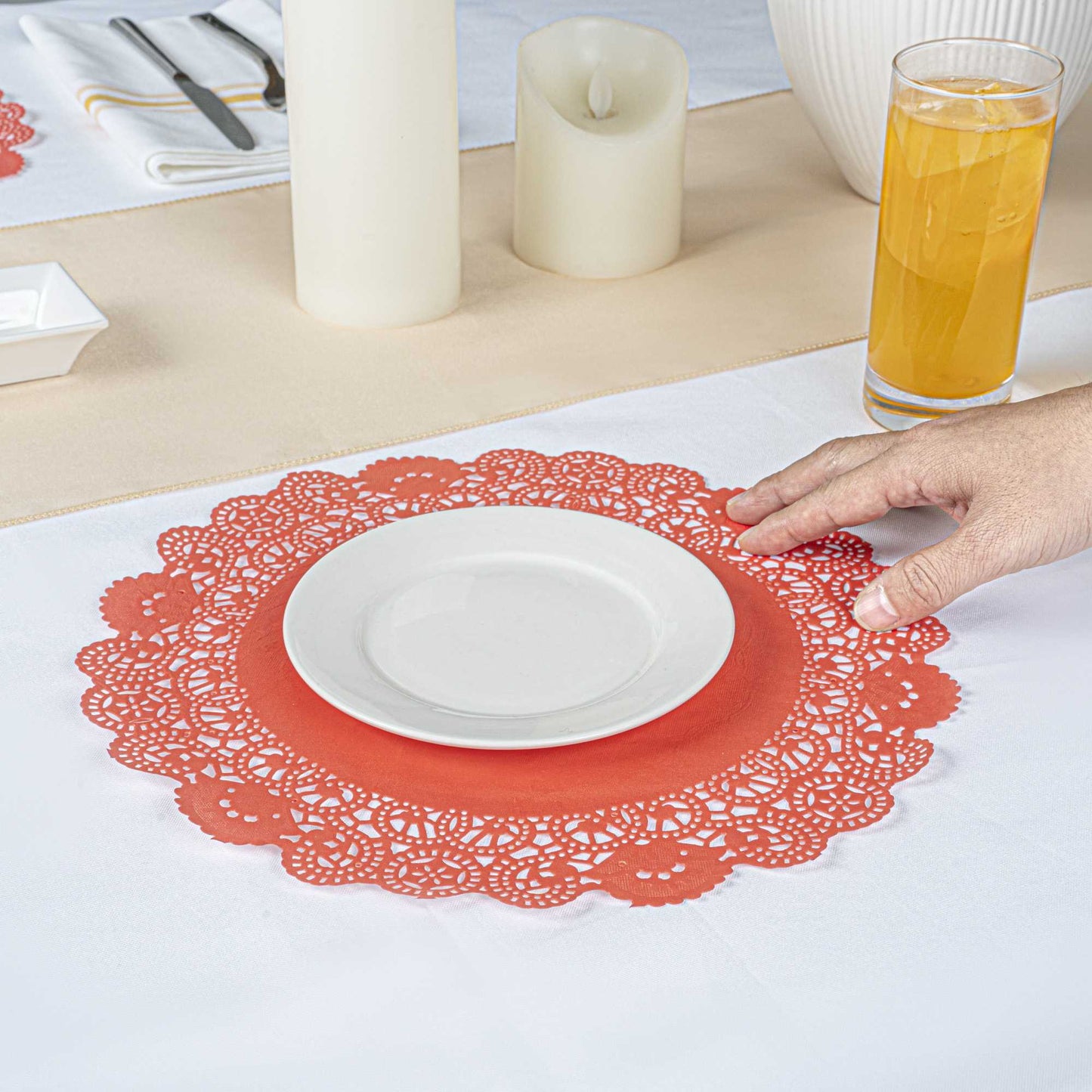 Pastry Tek Round Red Paper Doilies - Lace - 12" x 12" - 100 count box